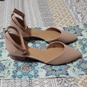 Lane Bryant d'Orsay Ankle Strap Flats in an Elegant Tan, Size 9W
